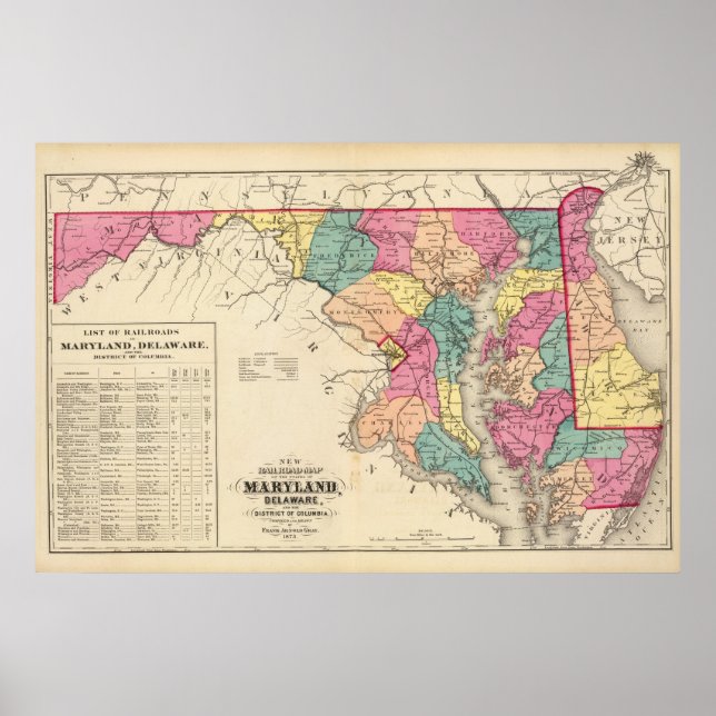 Poster Nouvelle carte ferroviaire des États du Maryland (Devant)