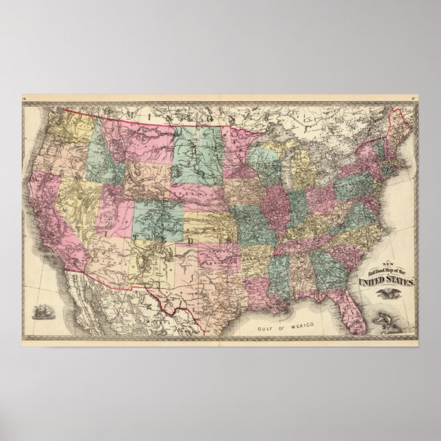 Poster Nouvelle carte routière ferroviaire des États-Unis (Devant)