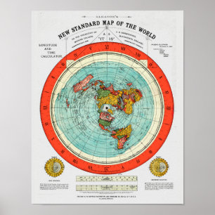 Poster Nouvelle carte standard du monde Terre plate Terre