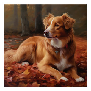 Poster Nouvelle-Écosse Canard Terrier À L'Automne Feuille