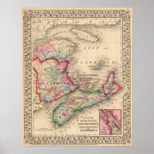 Poster Nouvelle-Écosse, Nouveau-Brunswick, Carte par Mitc