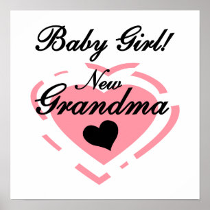 Poster Nouvelle mamie Bébé Fille Coeur Rose Cadeaux