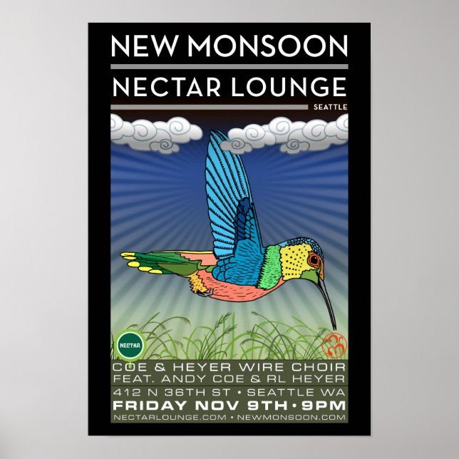 Poster Nouvelle Monsoon Nectar Lounge Seattle WA 2012 Pos (Devant)