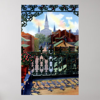 Poster Nouvelle-Orléans Louisiane Vieux Carre Balcon Scèn