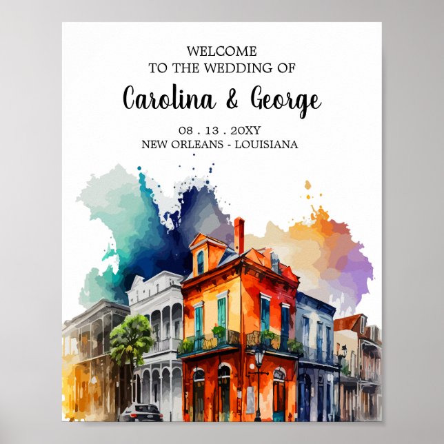 Poster Nouvelle-Orléans Nola - Mariage d'aquarelle Bienve (Devant)