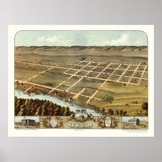 Poster Nouvelle Ulm, MN Carte panoramique - 1870 (Devant)