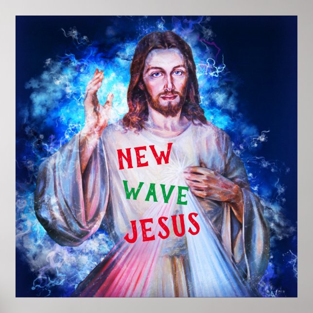 Poster Nouvelle vague Jésus agitant du ciel chrétien (Devant)
