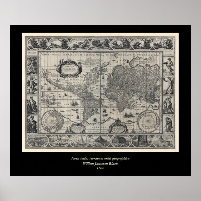 Poster Nova totius terrarum, 1606 Carte du monde antique (Devant)