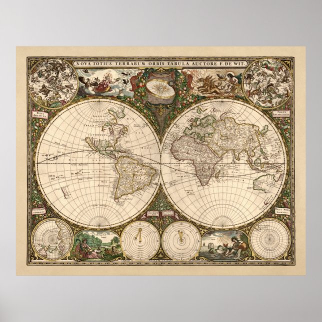 Poster Nova Totius Terrarum Orbis Tabula (F. de Wit) (Devant)