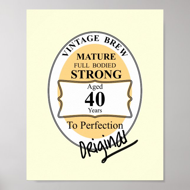 Poster Novelty 40th Milestone Anniversaire Funny BeerLabe (Devant)