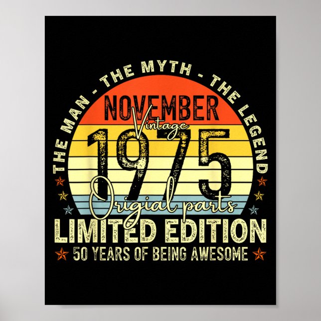 Poster November 1975 50th Birthday For Men Women 50 Year  (Devant)