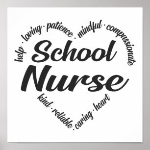 Poster Nuage de mots de coeur de l'infirmière de l'école