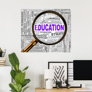 Poster Nuage de mots de loupe de concept d'éducation