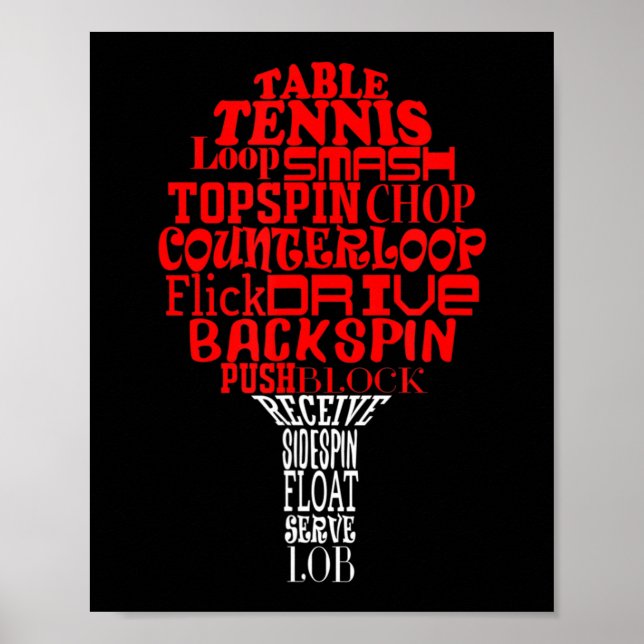 Poster Nuage de mots de tennis de table (Devant)