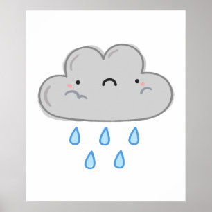 Poster Nuage de pluie Cute Kawaii