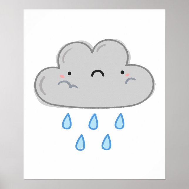 Poster Nuage de pluie Cute Kawaii (Devant)