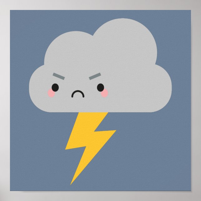 Poster Nuage de tonnerre et de foudre de Kawaii (Devant)