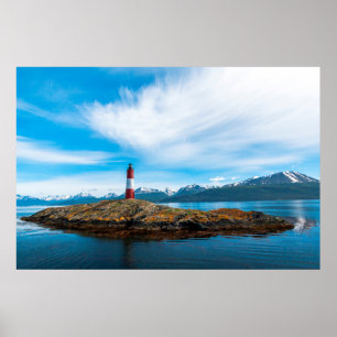 Poster Nuages au-dessus d'un phare près d'Ushuaia, Argent