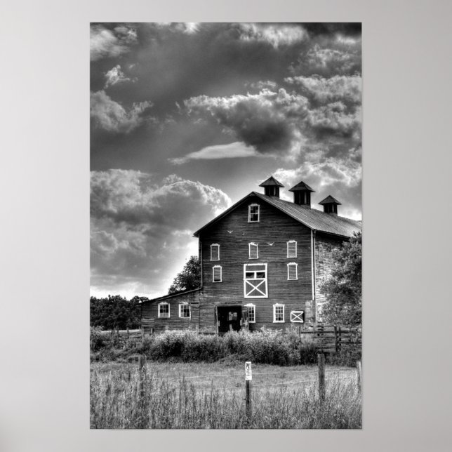 Poster Nuages d'étable en noir et blanc (Devant)