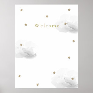 Poster Nuages Gris & Étoiles Dorées Bienvenue