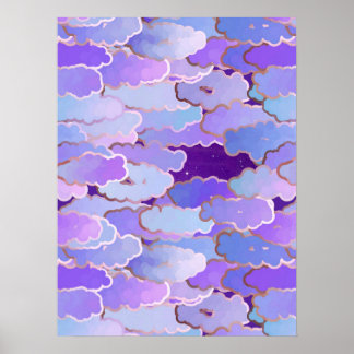 Poster Nuages japonais, crépuscule, violet et violet prof