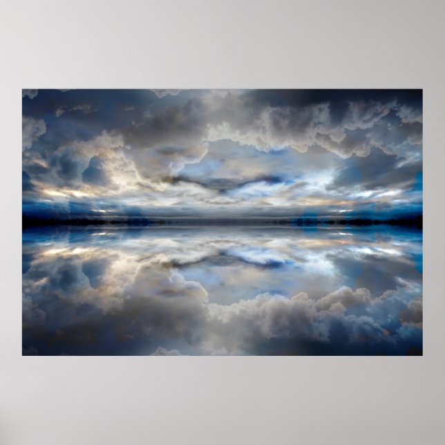 Poster Nuages réfléchis foncés (Devant)