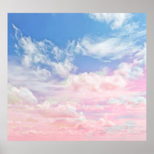 Poster Nuages roses Aquarelle : Ciel rayonnant.