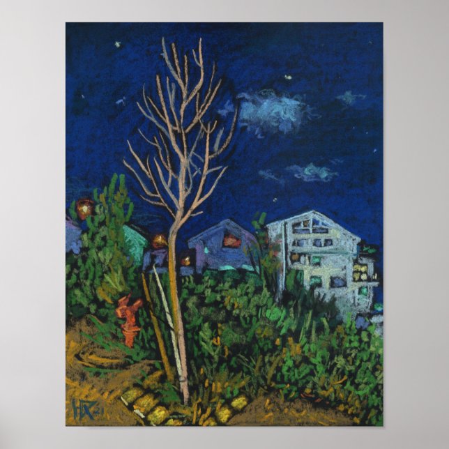 Poster Nuit à Haïfa, Paysage Cityscape Peinture Art (Devant)