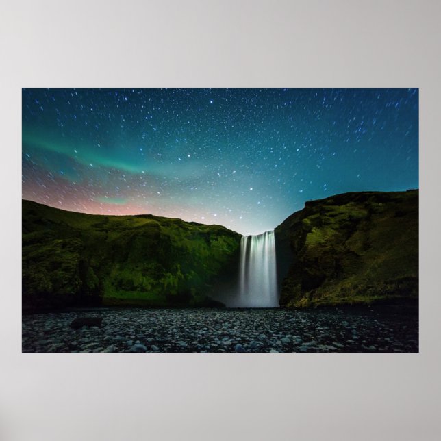 Poster Nuit à Skógafoss (Devant)