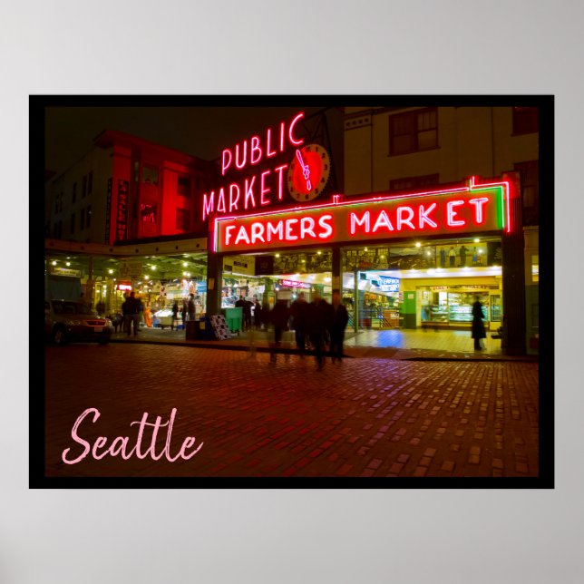 Poster Nuit au marché public de Seattle (Devant)