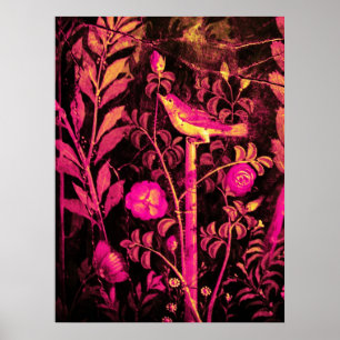 Poster NUIT AVEC ROSES, rose Fuchsia Jaune Noir