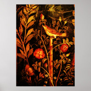 Poster NUIT AVEC ROSES, rouge noir jaune