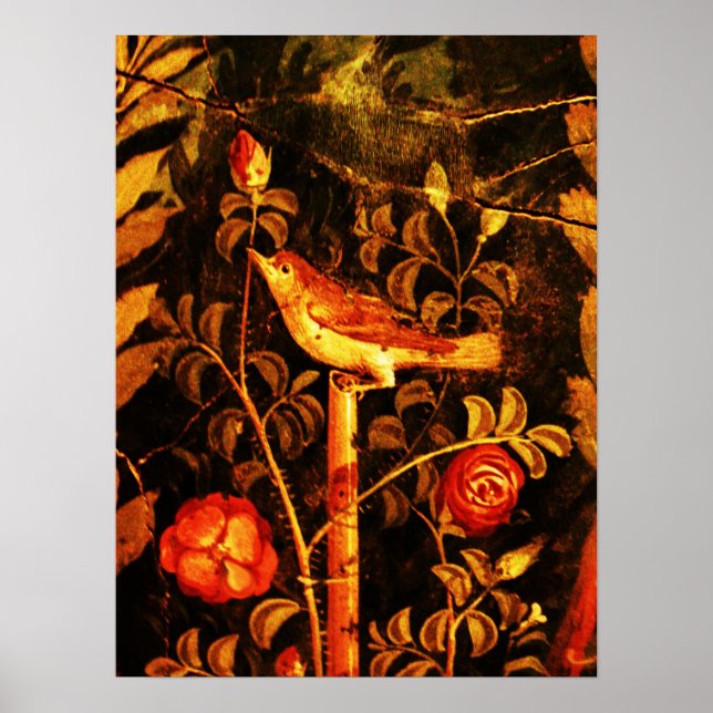 Poster NUIT AVEC ROSES, rouge noir jaune (Devant)