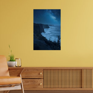 Poster Nuit côtière étoilée - Voie Lactée sereine Vue océ