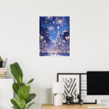 Nuit de feux d'artifice de la ville de Noël magiqu