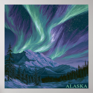Poster Nuit de l'aurore de l'Alaska
