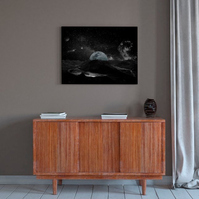 Poster Nuit de Lune Noire et Blanche Sky Mountain Galaxy (Créateur téléchargé)