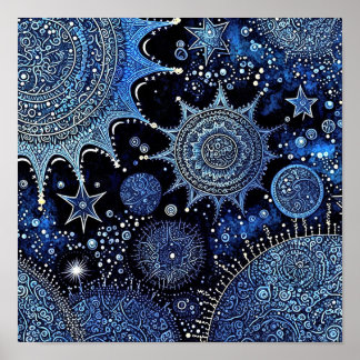 Poster Nuit de Noël Bleu et Blanc