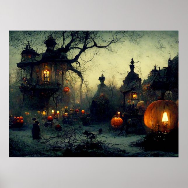 Poster Nuit d'Halloween Éffrayante Imaginaire vintage (Devant)