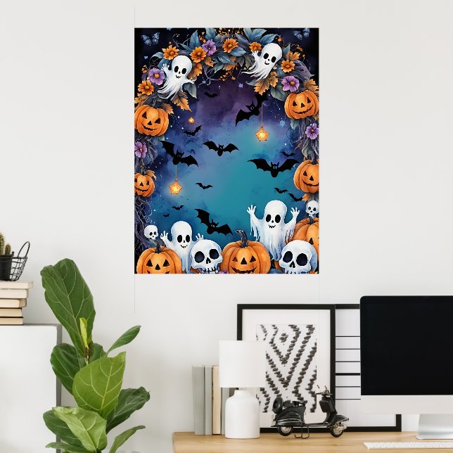 Poster Nuit d'Halloween enchantée (Bureau à domicile)