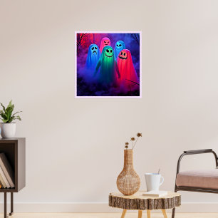 Poster Nuit éffrayante de design Fantômes colorés