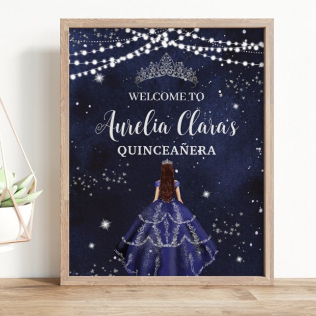 Poster Nuit étoile Marine Bleu Argent Quinceañera Anniver (Créateur téléchargé)