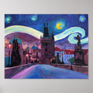 Poster Nuit étoilée à Prague sur le pont de Charles