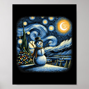 Poster Nuit étoilée de Van Gogh Noël Bonhomme de neige Hi