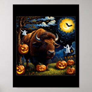 Poster Nuit étoilée du bison d'Halloween