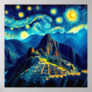 Poster Nuit étoilée Machu Picchu Pérou