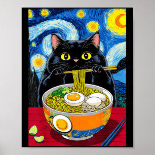 Poster Nuit étoilée Noir Graisse Chat Ramen Funny Noir Gr