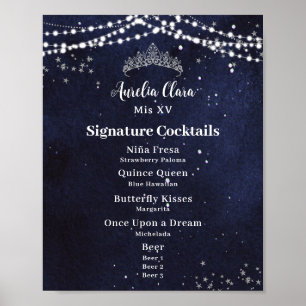 Poster Nuit étoilée Quinceanera Sweet 16 Bar Menu Boisson
