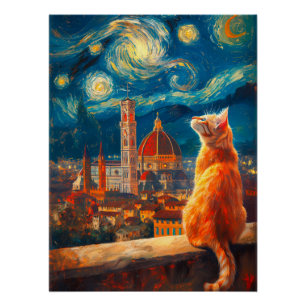 Poster Nuit étoilée sur Florence   Art du chat roux