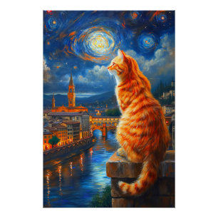 Poster Nuit étoilée sur Florence   Art du chat roux